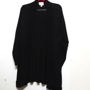 Miss Guided Long Black Ruffle Sweater/ Cardigan 1X